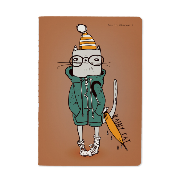 Тетрадь 40л А5 клетка/сшивка "Rainy cat" картон, рисунок 7-40-001/107 Bruno Visconti