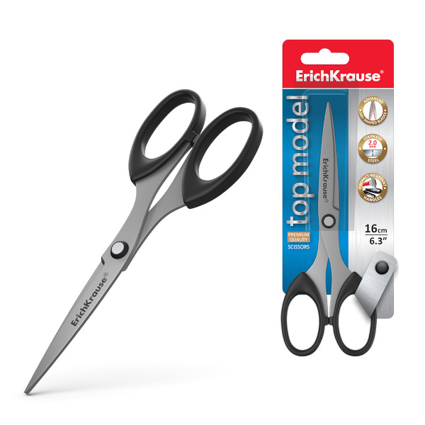 Ножницы 16см Erich Krause "Top Model" пластик, черный ЕК14854