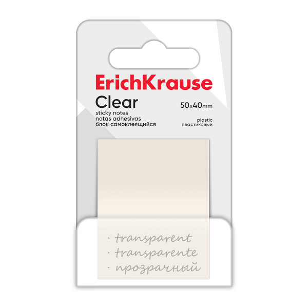 Липкий блок пластик Erich Krause "Clear" 40*50мм, 50л, прозрачный 61698