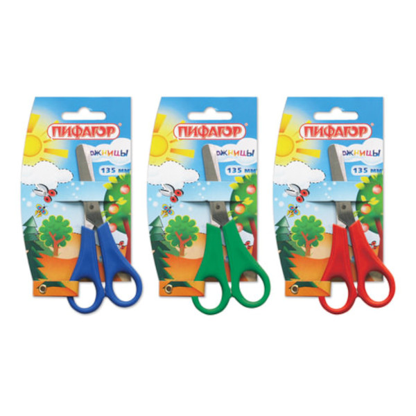 Ножницы 13,5см Пифагор пластик, ассорти 231163