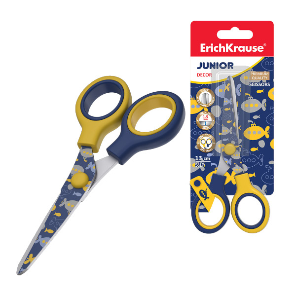 Ножницы 13см Erich Krause "Junior Decor. Submarine" прорез., желтый/синий 58348