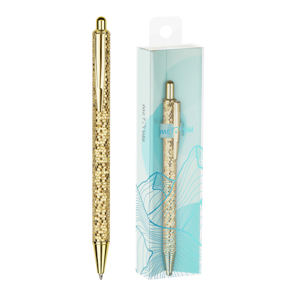 Ручка подарочная шар. 1,0мм, синий, корпус металл, золото, кнопоч.мех. "Gold shimmer" MS_89904 MESHU