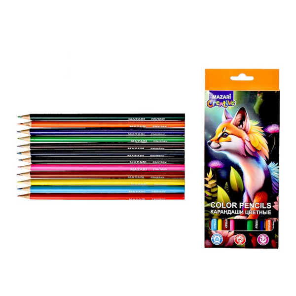 Карандаши 12цв, дерево, 3-гран. "Fantasy" карт.уп. M-7051-12 MAZARI ТМ