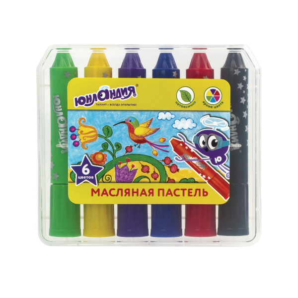 Пастель масляная  ЮНЛАНДИЯ "Колибри" 6цв, круглая, пласт.уп. 227298