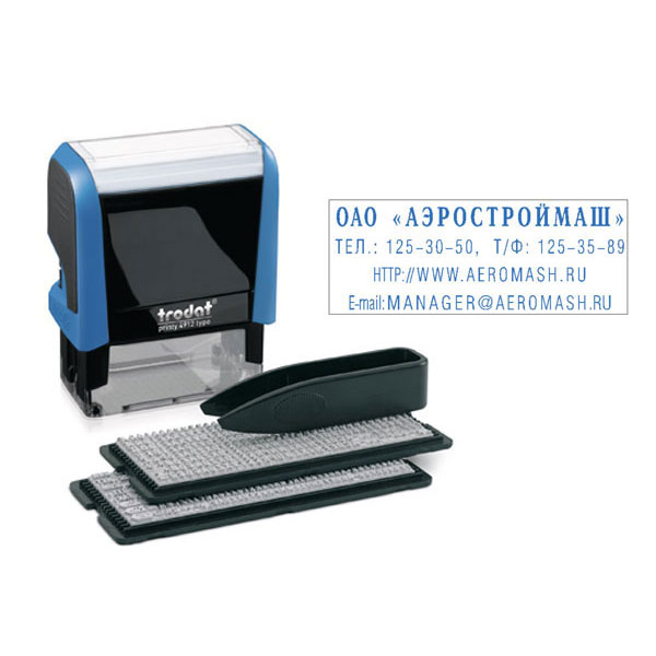 Штамп 4-стр. самонаборный 47 * 18мм Trodat 4912 синий 2 кассы символов 6005/6006