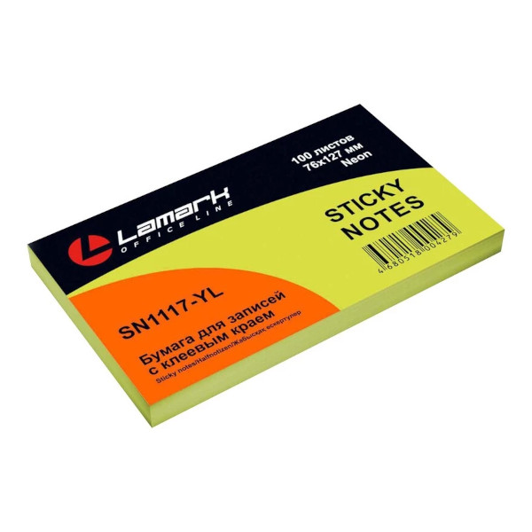 Липкий блок Lamark 76*127мм 100л неон жёлтый SN1117-YL