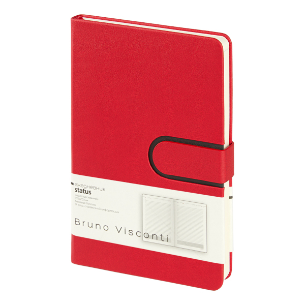 Ежедневник А5 не дат Bruno Visconti "Status" тв.обл., иск.кожа, красный, магнит. клапан 3-786/06