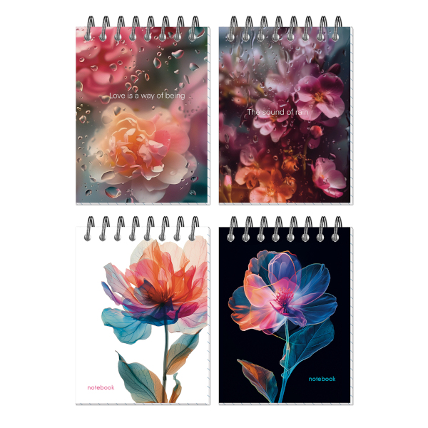 Блокнот А7 40л "Цветы" клетка, гребень, мягк.обл., картон, ассорти 3477 Полином