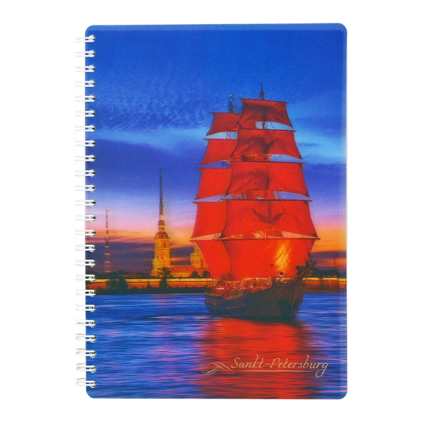 Тетрадь 80л А5 клетка/гребень "Атмосферный Петербург. Алые Паруса" пластик, рисунок 3426 Полином