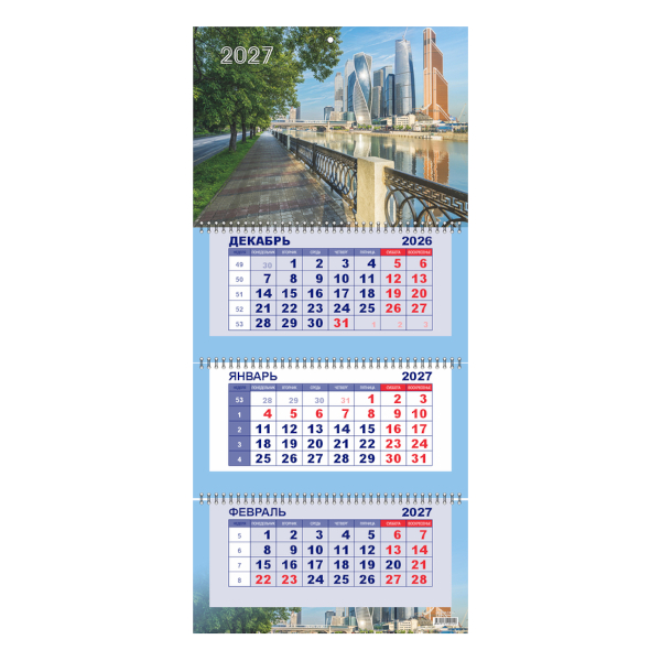 Календарь настен. кварт. 2027г "Москва - Сити" 3бл. 3гр, бегун 00940 Lamark