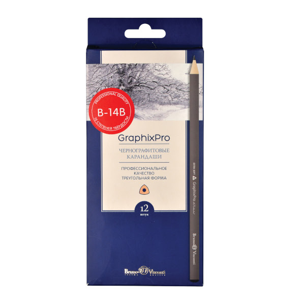 Карандаши ч/гр 12шт Bruno Visconti "GraphixPro" (B,2B,3B,4B,5B,6B,7B,8B,9B,10B,12B,14B) 21-0054