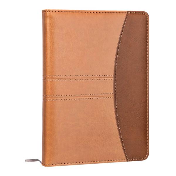 Блокнот А6 160л линейка, сшивка, тв.обл., иск.кожа, св.корич./коричневый 7922 Deli