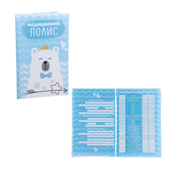 Папка с файлом для медицинского полиса, картон, с рисунком, А6, 17,5*11см "Мишка" для мальчика 4262434