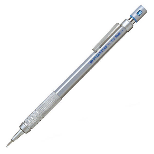 Карандаш механический 0,7мм HB, метал. корп., серебро, ластик "Graphgear 500" PG517 Pentel