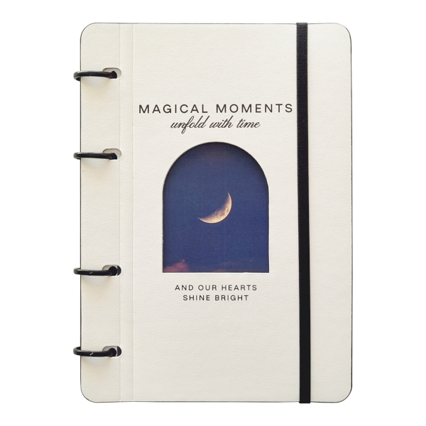 Тетрадь 120л А5+ клетка на кольцах "Moonlight. Белый" иск.кожа, рисунок N6117 Infolio