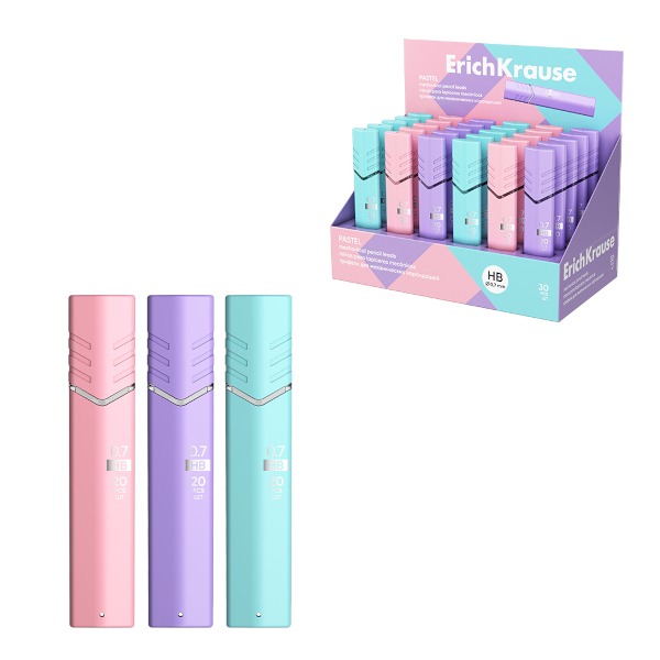 Грифель ч/гр 0,7мм, HB, 20шт, корпус ассорти "Pastel" 63598 Erich Krause