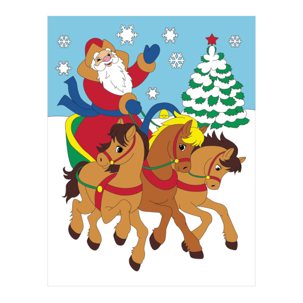 Картина по номерам Рыжий кот 20*25см "Дед Мороз и тройка лошадей" ХК-6054