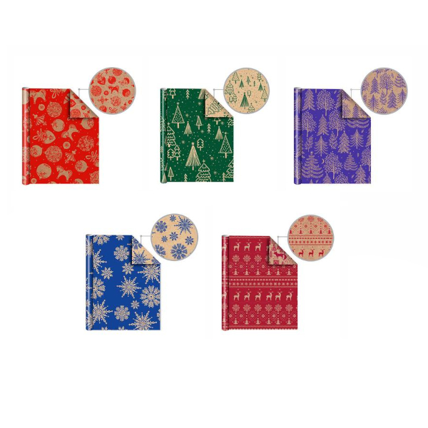 Бумага упаковочная 70*100см "НОВОГОДНЯЯ" крафт, немелованная, ассорти