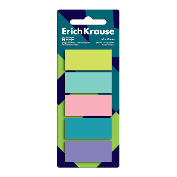 Набор самокл. закладок Erich Krause "Reef" 20*45мм пластик (5цв. по 20л) 63167