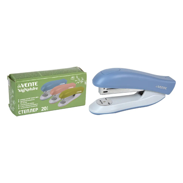 Степлер №24/6, 26/6, 20л, пластик, антистеплер, сумеречный синий "sigNATURE" 4142514 deVENTE