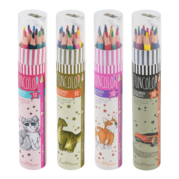 Карандаши 12цв, пластик, 3-гран. "FunColor" точилка, ассорти, тубус 30-0085 Bruno Visconti