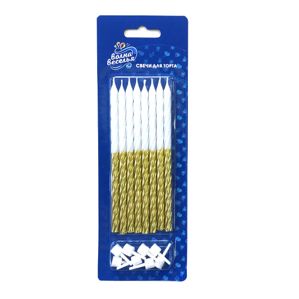 Набор свечей для торта "Спирали Люкс" 12см, золото (1уп*8шт) 802713 Волна веселья