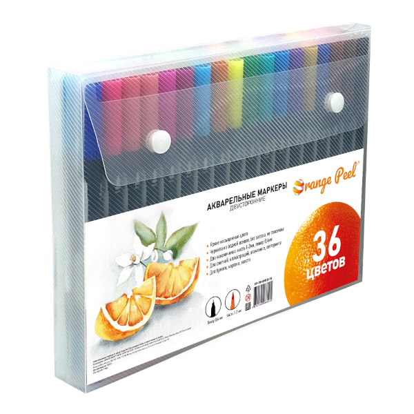 Набор маркеров акварельных Shepherd "Orange Peel" 36цв., двустор., кисть/линер OP-TM-BM131- 36