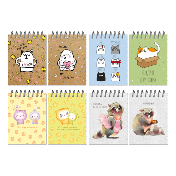 Блокнот А7 40л "Приколы" клетка, гребень, мягк.обл., картон, ассорти 3475 Полином