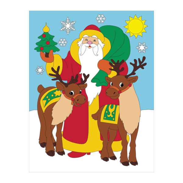 Картина по номерам Рыжий кот 20*25см "Дед Мороз с оленями" ХК-6055