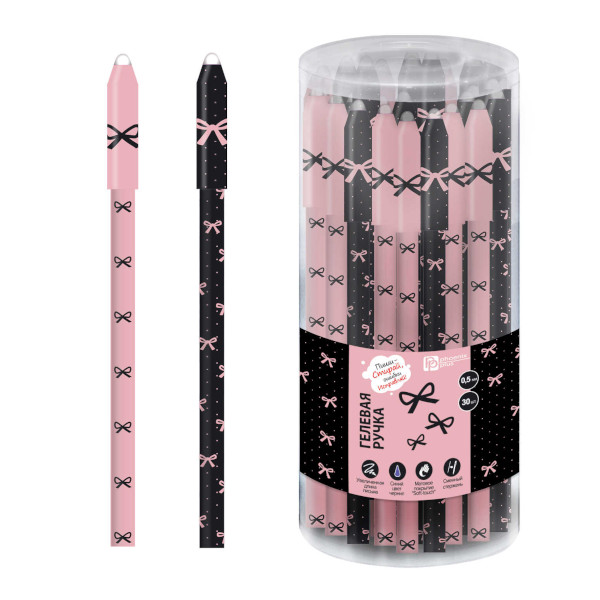 Ручка гелевая стираемая 0,5мм, синяя, корп. ассорти "Бантики" 69500 Феникс+