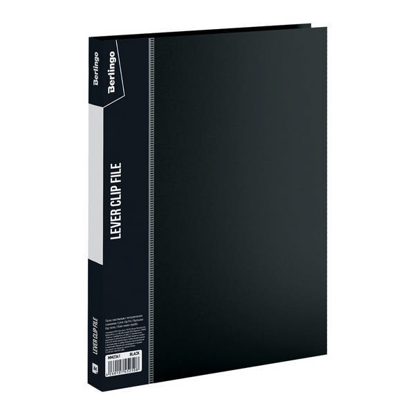 Папка с зажимом А4, 17мм, 700мкм, карман/корешок+внутр., черный "Standart" ММ2341 Berlingo