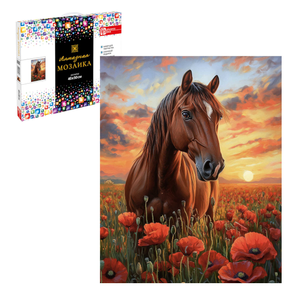 Алмазная мозаика Феникс+ 40*50см "Лошадь в маковом поле" 70856