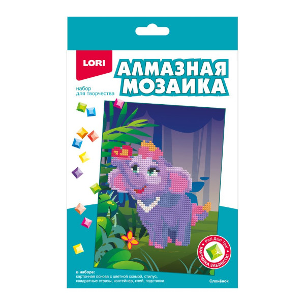 Алмазная мозаика Lori 15*20см "Слоненок" Амк-015