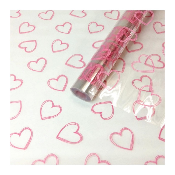 Пленка упаковочная 70*750см, рулон, прозрач. с рис. "Сердечки контурные" розовый 991219 Миленд