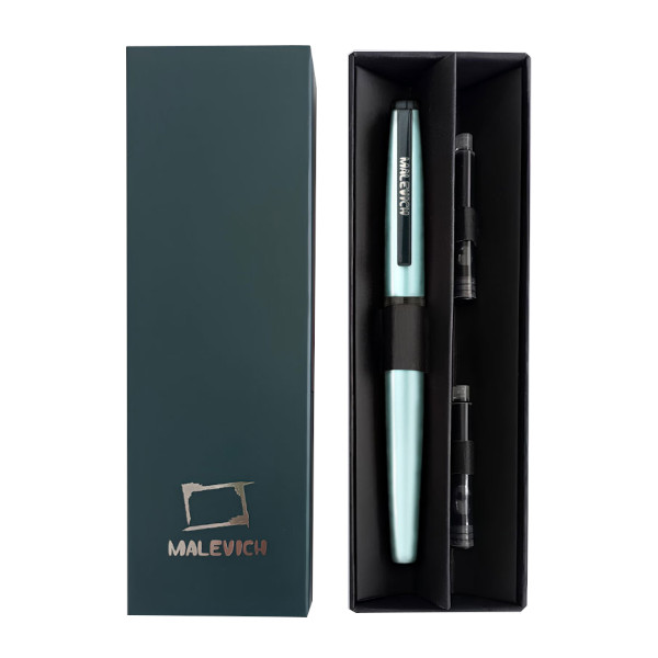 Ручка перьевая Малевичъ с конвертером, индиго/черный, кругл.корп, бирюзовый перламутр 0,4мм 196426