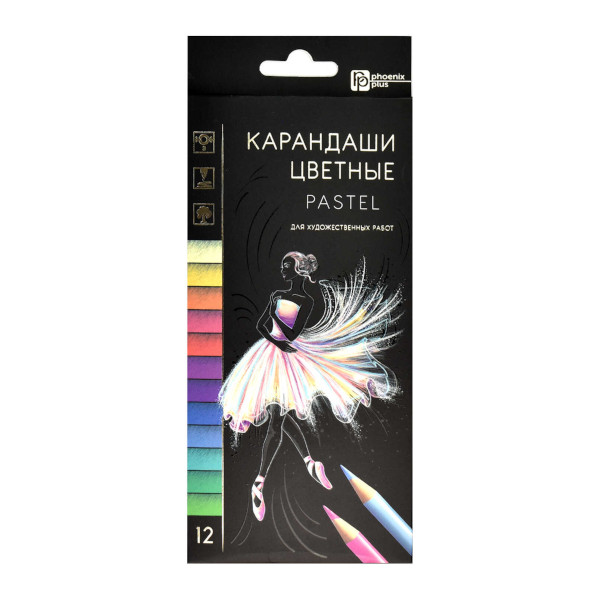 Карандаши Феникс+ "Пастель" 12цв, круглые, дерево 64101