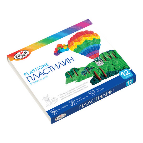 Пластилин Гамма "Классический" 12цв, 240г, классич., со стеком, карт.уп. 281033