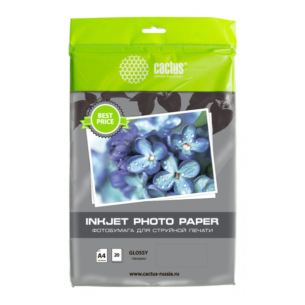 Бумага А4 Cactus для стр.пр. 130г/м2, глянцевая, односторонняя CS-GA413020ED (20л)