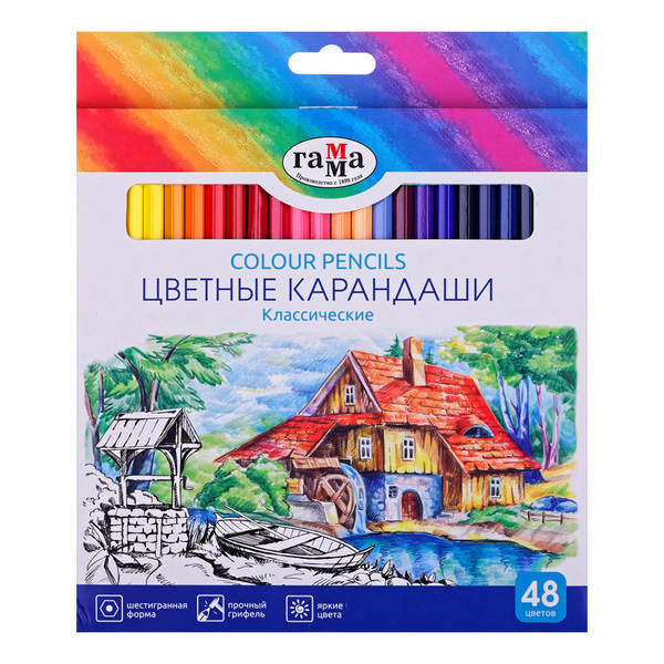 Карандаши 48цв, дерево, 6-гран. "Классические" карт.уп. 210119_01/240102_01 Гамма