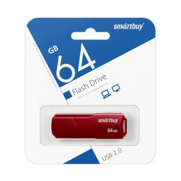 Память Flash Drive 64Gb USB 2.0 Smartbuy Clue бордовый SB64GBCLU-BG