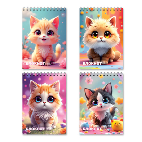Блокнот А7 40л "Котята" клетка, гребень, мягк.обл., картон, ассорти M-17166 MAZARI ТМ