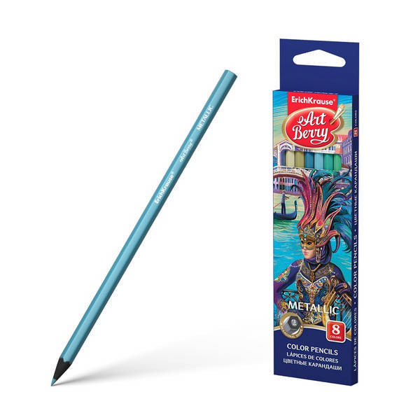 Карандаши 8цв, дерево, 6-гран. "Metallic" карт.уп. 39425 Erich Krause/ArtBerry