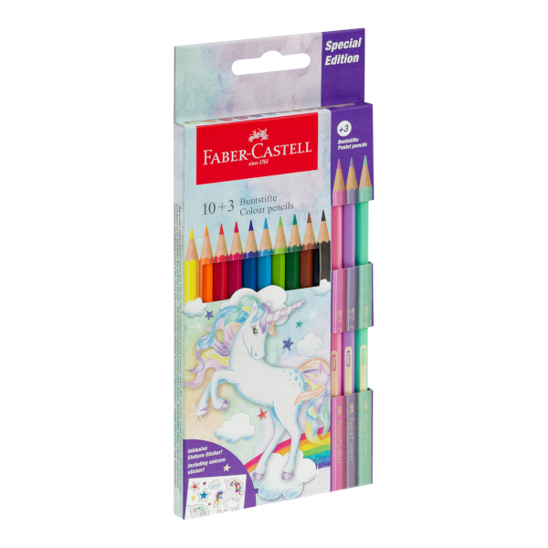 Карандаши Faber-Castell "Unicorn" 10шт/10+3цв., 6-гран., дерево, карт.уп. 111219