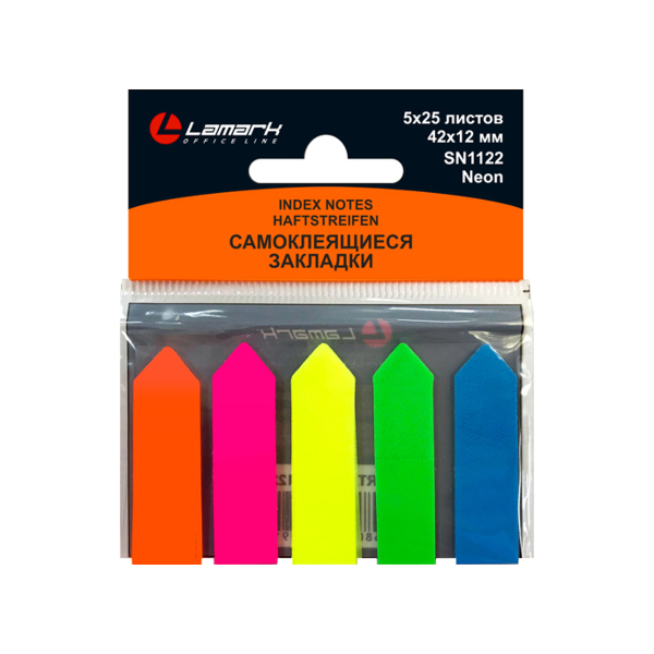 Набор самокл. закладок Lamark 42*12мм полимерная пленка (5 неон цв. по 25л) SN1122