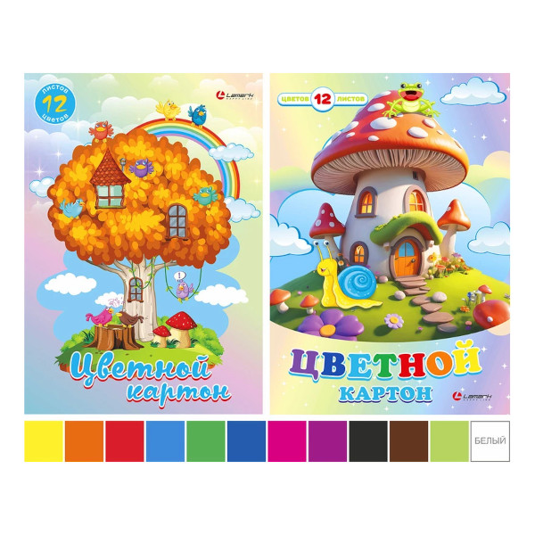 Картон цветной немелованный А4 12л/12цв "Сказки" папка, ассорти 80280 Lamark