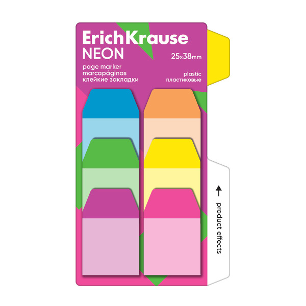 Набор самокл. закладок Erich Krause "Neon" 25*38мм пластик (6цв. по 10л) 61585
