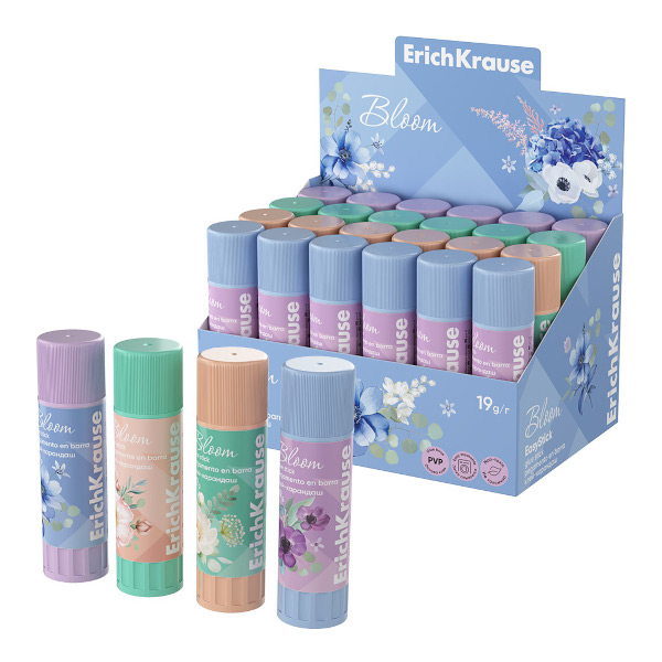 Клей-карандаш 19г, ПВП, ассорти "EasyStick Pastel Bloom" 60914 Erich Krause