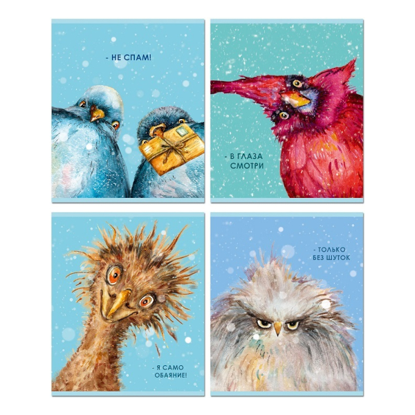 Тетрадь 48л А5 клетка "Птицы" картон, ассорти 25105 Полином