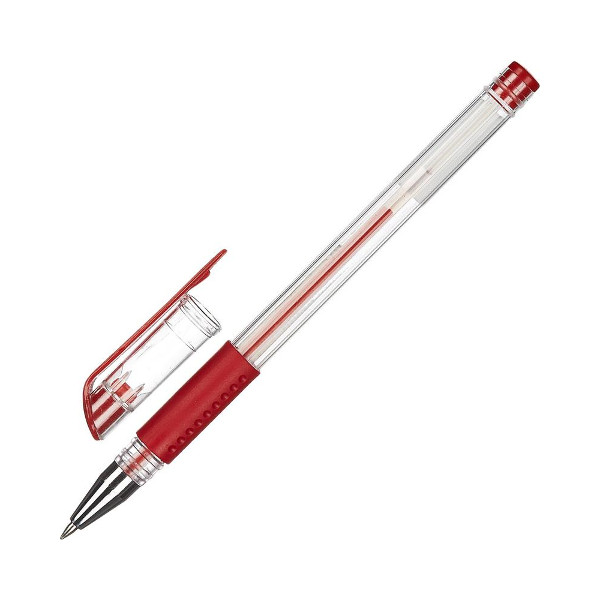 Ручка гелевая 0,5мм, красный, грип, прозрач. корп. "Economy" 901704 Attache