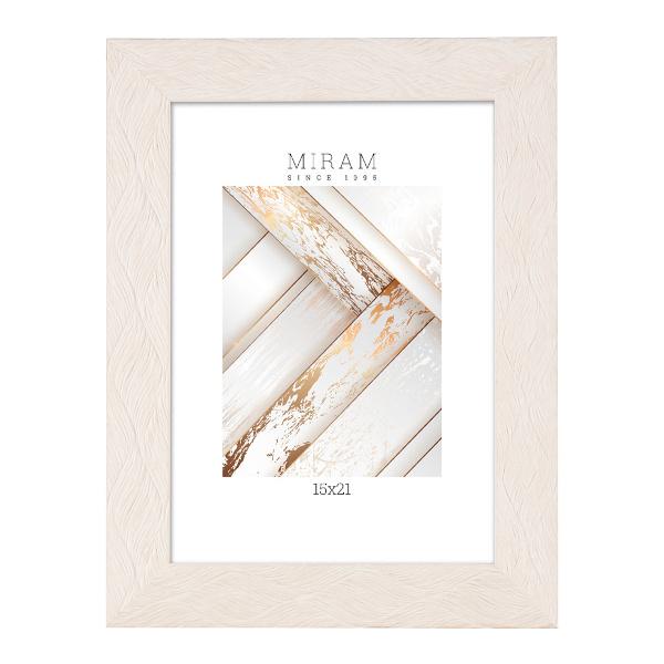 Фоторамка 15*21 пластик, багет 30мм, бежевый резной, вставка пластик, ножка 651668-6 МИРАМ